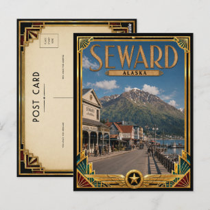 Postal Seward Alaska Arte Deco Vintage Edad Dorada