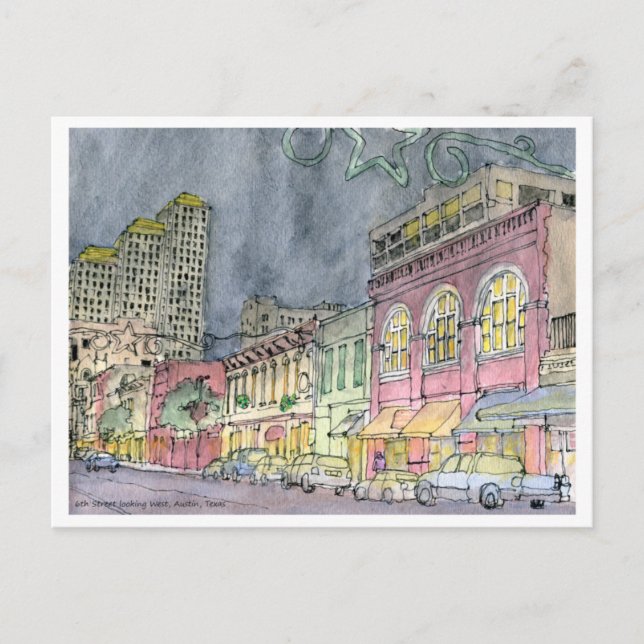 Postal Sexta calle con vistas al oeste, Austin, Texas (Anverso)