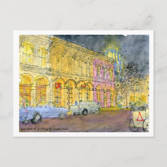 Postal Sexta calle del Este en Trinity St., Austin, Texas (Anverso)