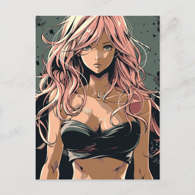 Postal Sexy Anime Chica en bikini negro (Anverso)