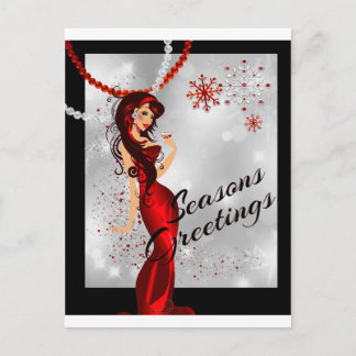 Postal Sexy Seasons Greetongs con Campagne y Purpurina