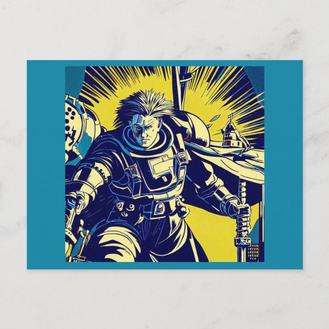 Postal SF - Anime Hero Woodcut 1 (Anverso)