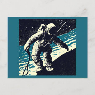 Postal SF - Astronauta en Spacewalk Woodcut 2