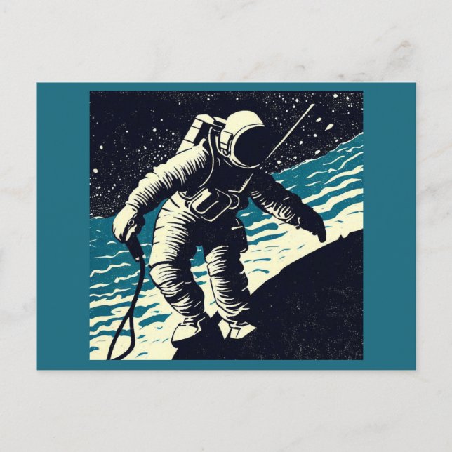 Postal SF - Astronauta en Spacewalk Woodcut 2 (Anverso)
