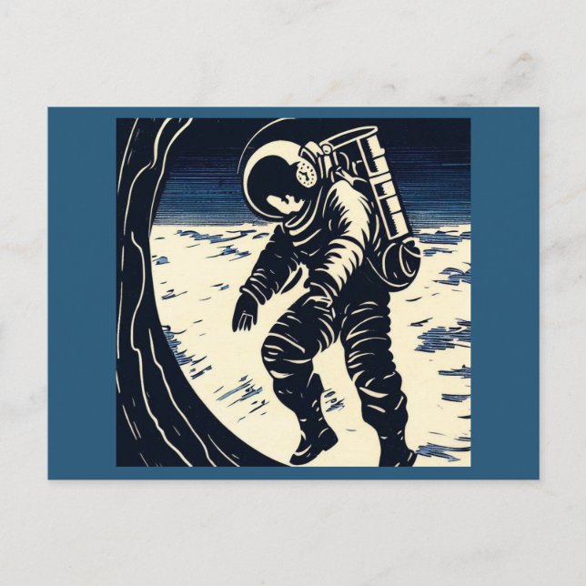 Postal SF - Astronauta en Spacewalk Woodcut 3 (Anverso)