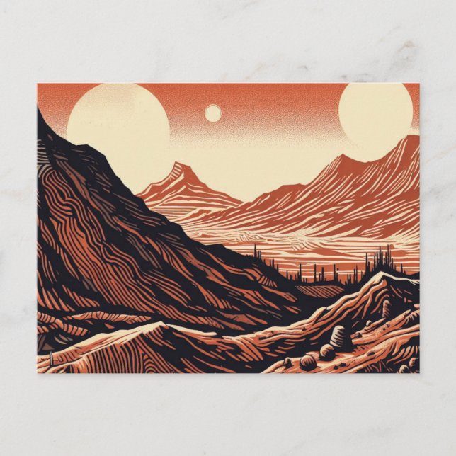 Postal SF Mars Landscape Woodcut 4 (Anverso)
