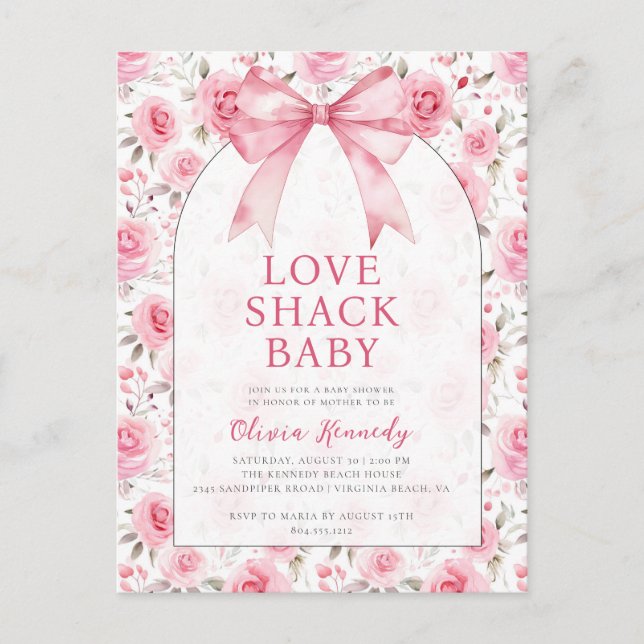 Postal Shabby Chic Coquette Pink Love Shack Baby Shower (Anverso)