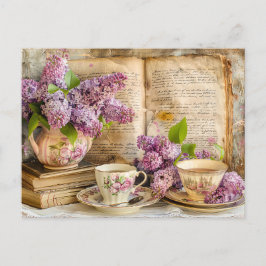 Postal Shabby chic Lilac Bunch in an Antique Coffee Pot