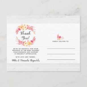Postal Shabby Chic Rustic Floral Baby Shower Gracias