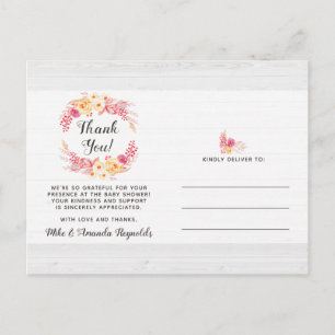 Postal Shabby Chic Rustic Floral Baby Shower Gracias