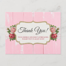 Postal Shabby Chic Rustic Wood Pink Floral Rosa Gracias
