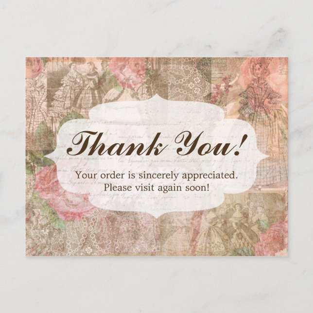 Postal Shabby Chic Victorian Ladies Fashion Gracias (Anverso)