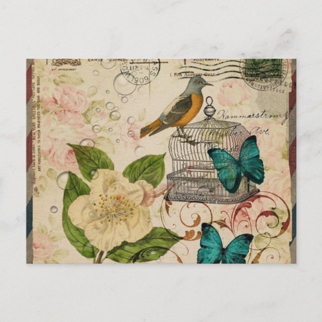 Postal shabby elegance ave botánica provincia francesa (Anverso)