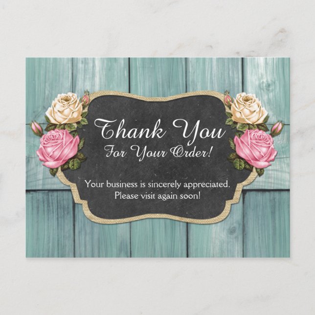 Postal Shabby Vintage Rosas Rustic Chalkboard Gracias (Anverso)