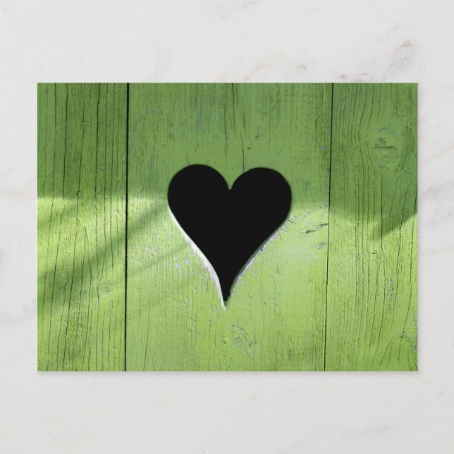 Postal SHABBYCHIC de madera corazón verde negro (Anverso)