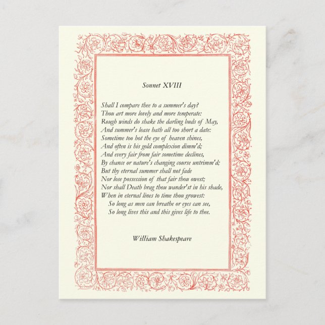 Postal Shakespeare Sonnet # 18 (Anverso)