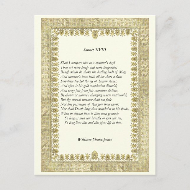Postal Shakespeare Sonnet # 18 (Anverso)