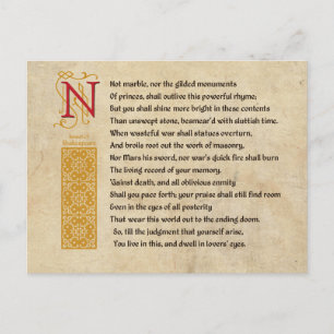 Postal Shakespeare Sonnet 55 (LV) sobre pergamino
