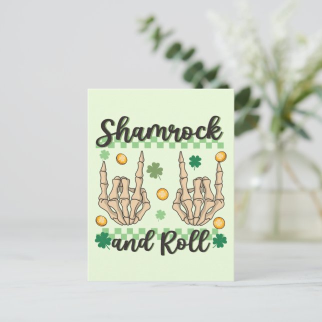 Postal Shamrock and Roll - Mano de esqueleto (Anverso de pie)