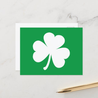 Postal Shamrock blanco en el Día Verde Irlandés St Patric