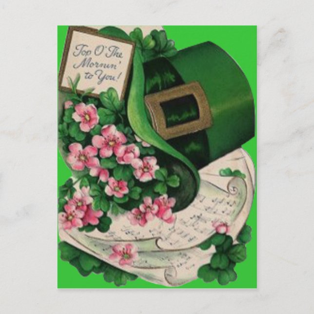 Postal Shamrock Flower Leprechaun Gorra Sheet Music (Anverso)