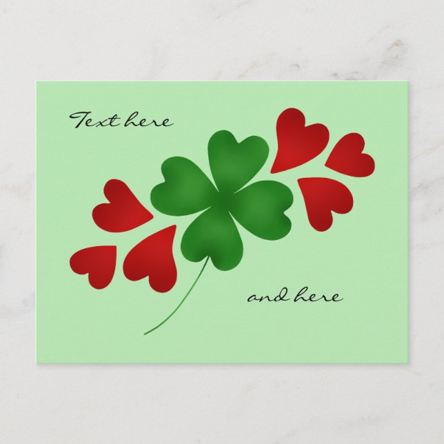 Postal Shamrock y corazones verde pálido (Anverso)
