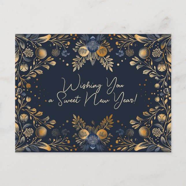 Postal Shana Tova de lujo - azul y amarillo (Anverso)