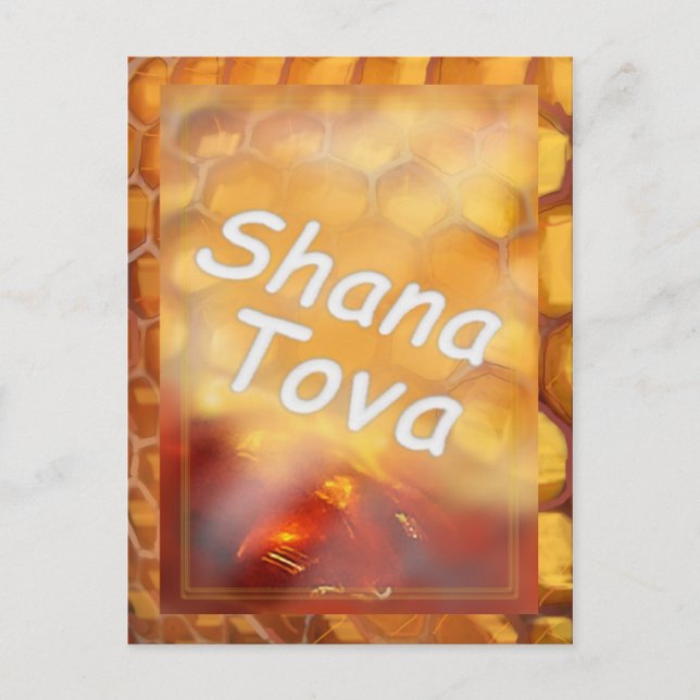 Postal Shana-Tova Miel dibujando Feliz Rosh HaShana (Anverso)