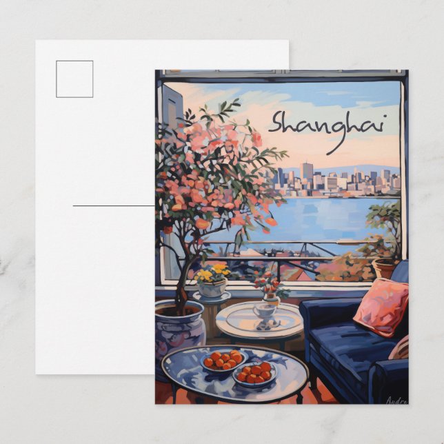 Postal Shanghai China Travel City Art Painting Aesthetic (Anverso / Reverso)