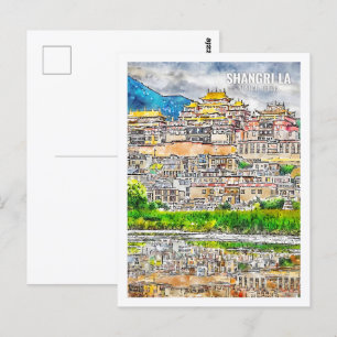 Postal Shangri La Yunnan China Famosa acuarela de viajes