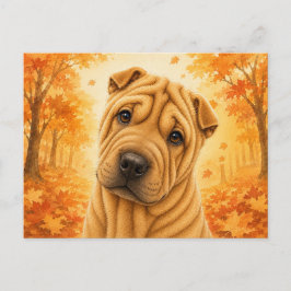 Postal Shar Pei Bosque de Otoño Perro