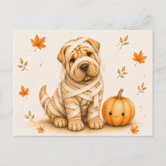Postal Shar Pei Momia Halloween (Anverso)