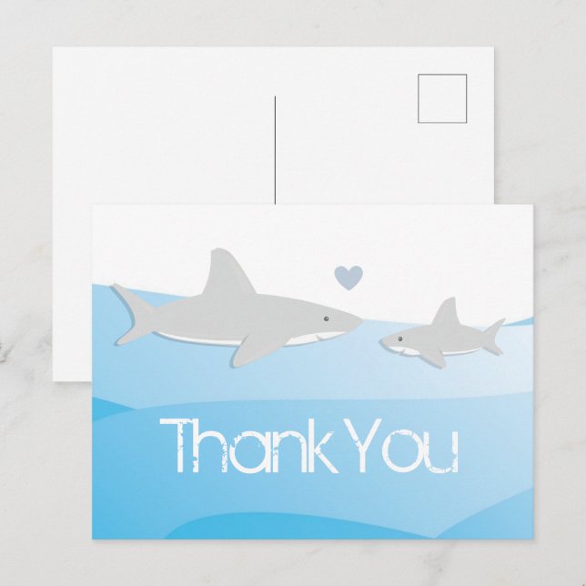 Postal Shark Blue Ocean Baby Shower Gracias (Anverso / Reverso)