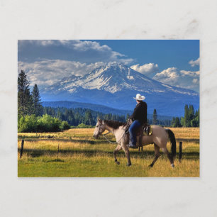 POSTAL SHASTA DE MONTAJE CON CABALLO Y RIDER