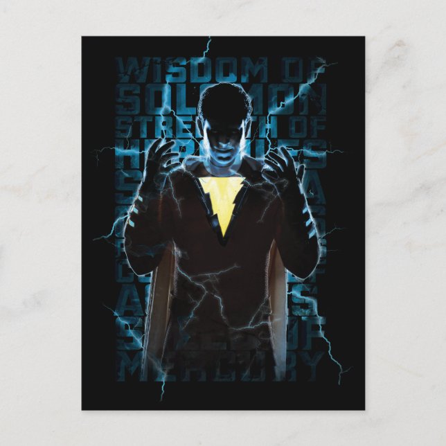 Postal ¡SHAZAM! | Shazam & Abilities Lightning Typography (Anverso)