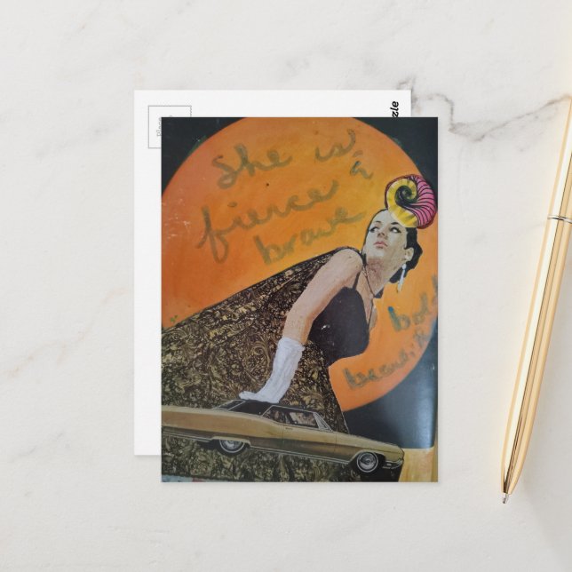 Postal She is fierce and brave bold collage (Anverso/Reverso In Situ)