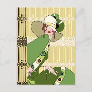 Postal Shelby, dama de Art Déco de los años 20 en amarill