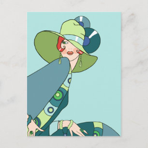 Postal Shelby, Dama de los años 20 en Aqua y Verde azulad
