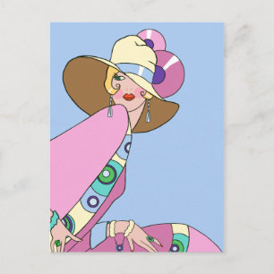 Postal Shelby, Dama de los años 20 en azul y rosa