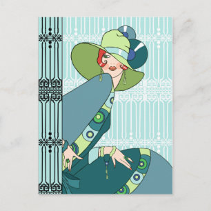 Postal Shelby, Dama de los años 30 en Aqua y Verde azulad