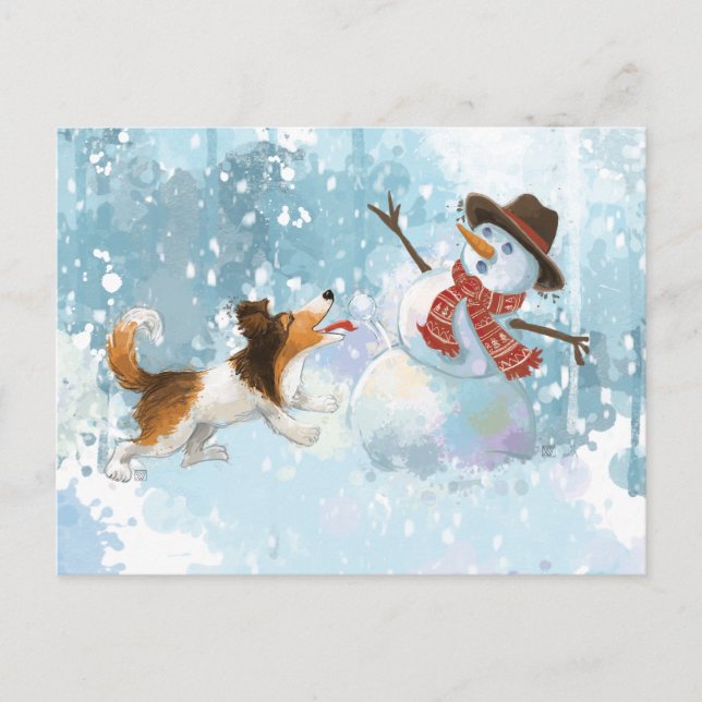 Postal Sheldon el Sheltie y el Muñeco de Nieve (Anverso)