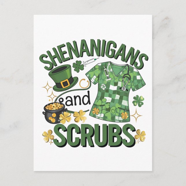 Postal Shenanigans y Scrubs Enfermería divertida St Patri (Anverso)