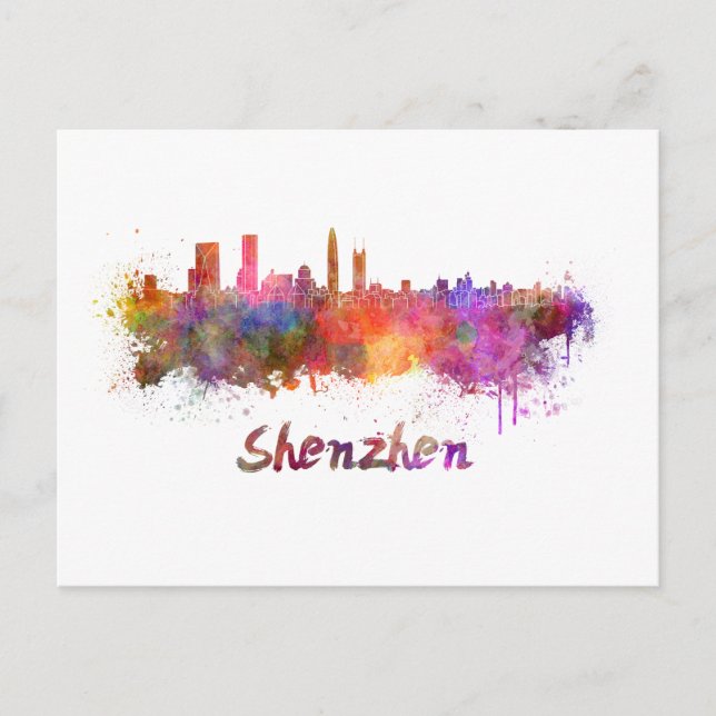 Postal Shenzhen skyline in watercolor (Anverso)