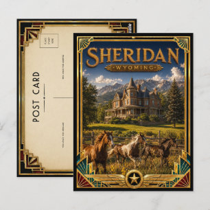 Postal Sheridan Wyoming Arte Deco Vintage Edad de Oro