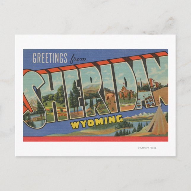 Postal Sheridan, Wyoming - Escenas de letras grandes (Anverso)
