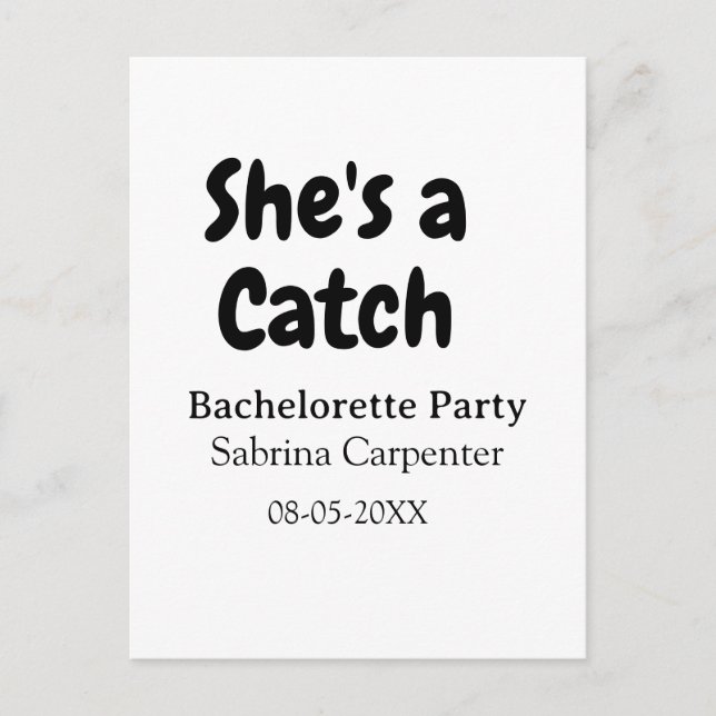 Postal She's a catch bachelorette party name date simple  (Anverso)