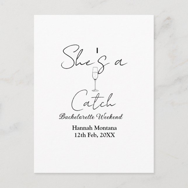 Postal She's a catch champagne bottle bachelorette weeken (Anverso)