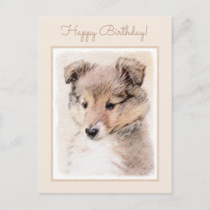 Postal Shetland Sheepdog Puppy Pintura Original Perro Art