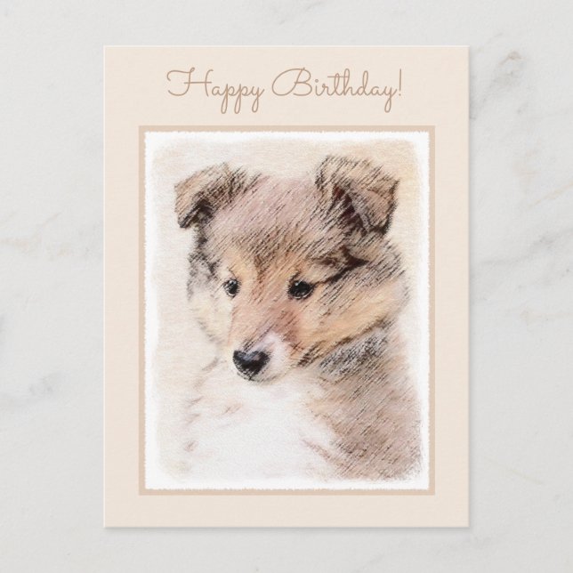 Postal Shetland Sheepdog Puppy Pintura Original Perro Art (Anverso)