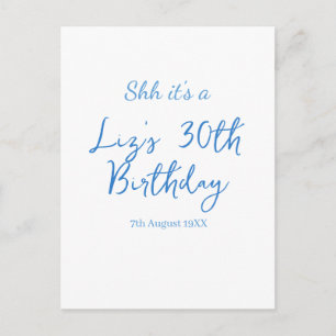 Postal shh es un cumpleaños número 30 nombre fecha azul s